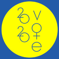 AIGA Get Out the Vote 2020 Vote in royal blue type contained in a lemon yellow circle